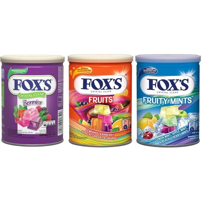 Picture of Fox's Crystal Clear Assorted Fruit Flavours 3 X 180g BerriesFruitFruity Mints Tin Pack