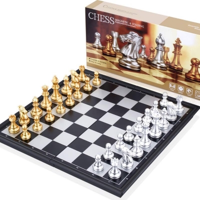 Picture of Travel Chess Board Set Games - Magnetic Chess Piece With Portable/Foldable Board- Educational Toys For Kid/Children/Adults -Gold/Silver Chess Piece -Traditional Game Gift