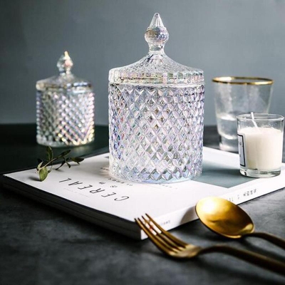 Picture of Crystal Diamond Faceted Jar with Crystal Lid,Suitable as A Candy Bowl,Cookie Tin,Biscuit Barrel,Decorative Candy Jar Sugar Bowl (Set of 1).