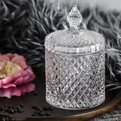 Picture of Crystal Diamond Faceted Jar with Crystal Lid,Suitable as A Candy Bowl,Cookie Tin,Biscuit Barrel,Decorative Candy Jar Sugar Bowl (Set of 1).
