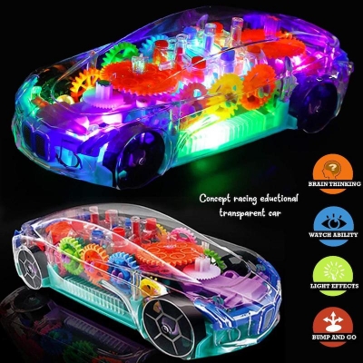 Picture of Racing Car Musical Toys 360 Degrees Rotating Transparent Concept Racing Car With Music & 3D Flashing Lights For 2-5 Year Kids - Pack of 1, Multicolour