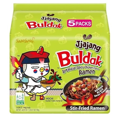 Picture of SAMYANG Jjajang Buldak Chicken Flavor Ramen - Spicy Black Bean Noodles –   (5 Pack) Family Pack