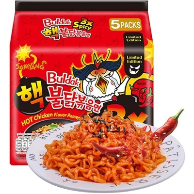 Picture of Samyang 3X Spicy Hot Chicken Ramen Flavour -140gm*5  (Pack of 1) (Imported) Instant Noodles Non-vegetarian  (5x 140 g)