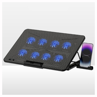 Picture of Rapoo CF300 High Efficiency Laptop Cooling Pad - High-efficiency cooling with 8 high-speed fans to prevent overheating and maintain stable performance - Ergonomic 7-level height adjustment for comfortable viewing and typing - Built-in phone stand