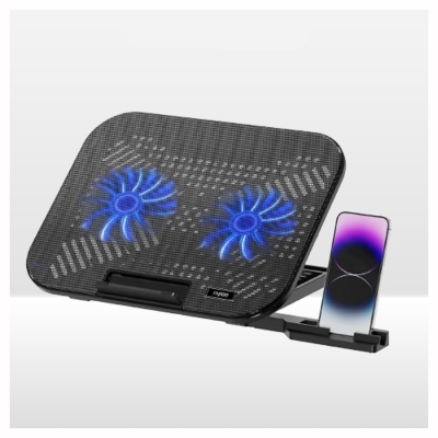 Picture of Rapoo CF200 High Efficiency Laptop Cooling Pad - High-Efficiency Cooling: Two powerful fans quickly reduce laptop heat to prevent throttling and maintain stable performance - Ergonomic Design: Six adjustable height levels -  built-in phone stand