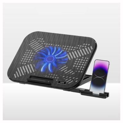Picture of Rapoo CF100 High Efficiency Laptop Cooling Pad - High-efficiency cooling with a 130mm silent fan to prevent laptop overheating - Ergonomic 6-level height adjustment for comfortable viewing and typing- Built-in phone stand for convenient multi-device use