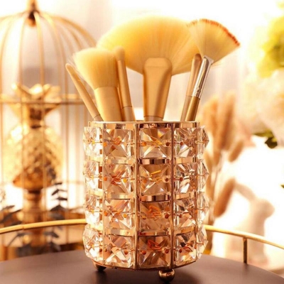 Picture of Europe Metal Makeup Brush Storage Holder Test Tube Eyebrow Pencil Organizer Bead Crystal Jar Jewelry Diamond Cosmetic Box lw037