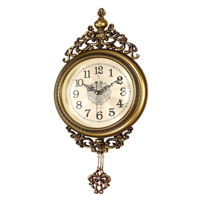 Picture of Elegant, Traditional, Decorative, Hand Painted Modern Grandfather Wall Clock Fancy Ethnic Luxury Handmade Decoration, Swinging Pendulum for New Room or Office. Large. 29.5 Inch. coloured gaze gold