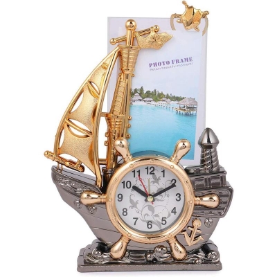 Picture of Ship Style Photo Frame with Clock for Study Table, Photo Frame Collages with Clock, 45 Gram, Multicolor, Pack of 1