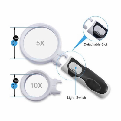 Picture of Interchangeable Magnifying Glass 2.5x, 5x &amp; 16x With 2 LED Bulb