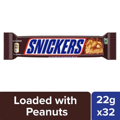 Picture of Snickers Peanut Chocolate Bar 22g Pack of 32   NET WEIGHT 704g