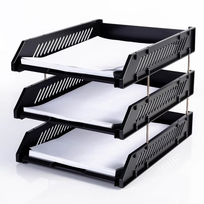 Picture of Effective file rack three-layer file tray folder storage box bookshelf simple desk student use book standing file storage desk storage multi-layer rack file box office supplies