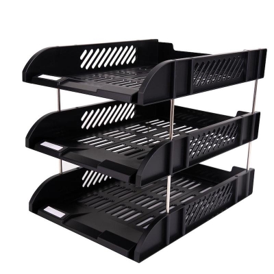 Picture of Deli 3 Tier Office Filing Trays A4 Document Desk Riser Letter Paper Storage Organiser Magazine Rack Storage Deli 9217