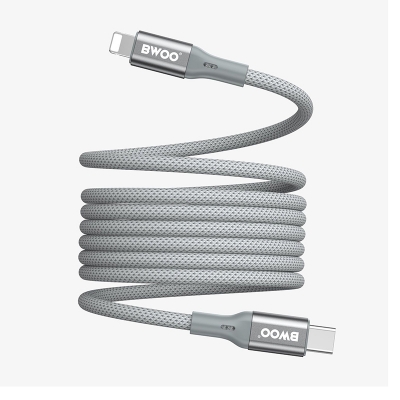 Picture of Bwoo BO-X311C-L USB Type-C Male to Lightning Male, 1 Meter, Grey Braided Charging & Data Cable