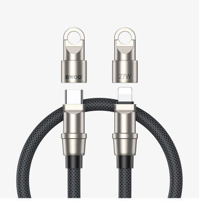Picture of Bwoo BO-X309 USB Type-C Male to Lightning Male, 1.2 Meter, Dark Grey Charging & Data Cable With Phone Lanyard
