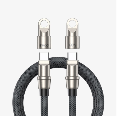 Picture of Bwoo X310 C-C USB Type-C Male to Male, 1.2 Meter, Dark Grey Charging & Data Cable With Phone Lanyard