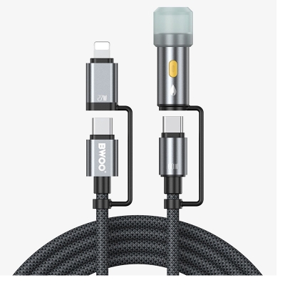 Picture of Bwoo BO-X307 USB-C Male to USB-C & Lightning Male, 1.2 Meter, Dark Grey Charging & Data Cable With Lighter
