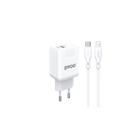 Picture of Bwoo BO-CDA157C-L 20W USB & USB-C White Charger / Charging Adapter With USB-C to Lightning Cable (EU)