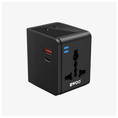 Picture of Bwoo BO-UC06 6.0A (AC) & 3.0+3.1A (DC) USB & USB-C Black Universal Travel Charger / Charging Adapter