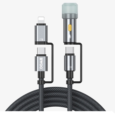 Picture of Bwoo BO-X307 USB-C Male to USB-C & Lightning Male, 1.2 Meter, Dark Grey Charging & Data Cable With Lighter