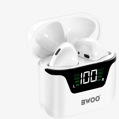 Picture of Bwoo BO-BW50 White TWS Bluetooth Earbuds with Digital Display