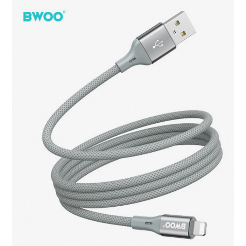 Picture of Bwoo BO-X311L USB Male to Lightning Male, 1 Meter, Grey Braided Charging & Data Cable