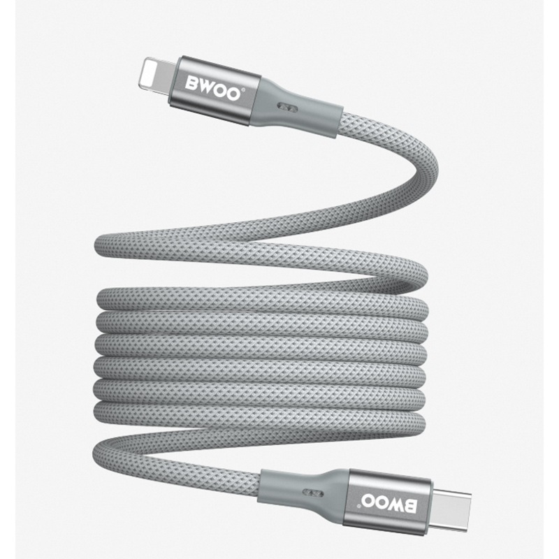 Picture of Bwoo BO-X311C-L USB Type-C Male to Lightning Male, 1 Meter, Grey Braided Charging & Data Cable