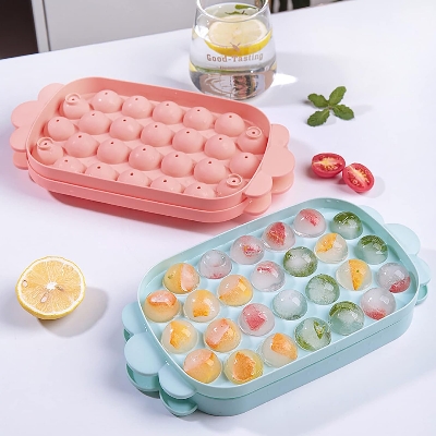 Picture of Ice Ball Tray, Cute Ice Tray,Ice Cube Case, Ice Cube Tray, Round, Easy to Remove, Freezer, Storage, Liquor Ice, Home Use, Lid Included, Durable, DIY Confectionery Tools, Kitchen Utensils