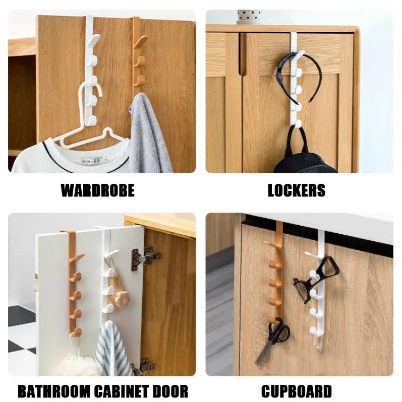 Picture of Plastic Home Storage Organization Hooks Rails Bedroom Door Hanger Clothes Hanging Rack Holder Hooks For Bags Towel
