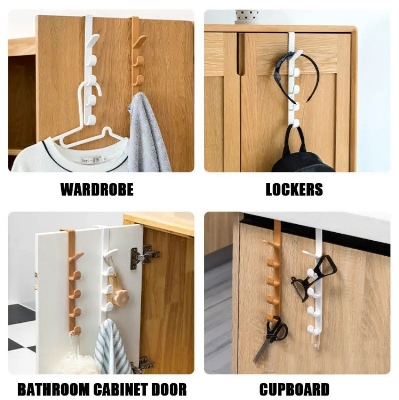 Picture of Plastic Home Storage Organization Hooks Rails Bedroom Door Hanger Clothes Hanging Rack Holder Hooks For Bags Towel