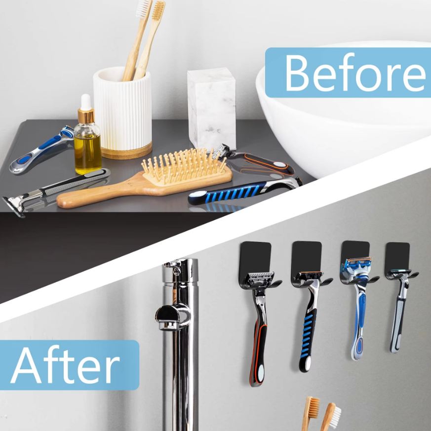 Picture of 1 pcs Punch Free Razor Holder Storage Hook Wall Shaving Shower Shelf Bathroom Rack Bathroom Accessories for Cell phone Wire plug hook