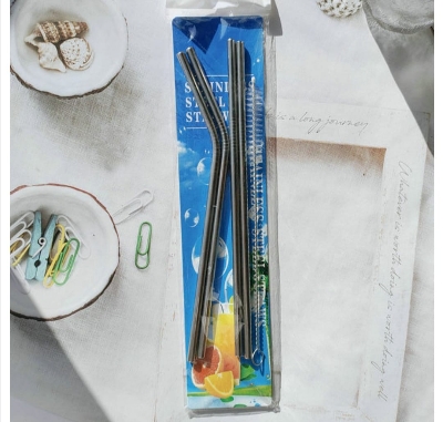 Picture of Stainless steel straw set & color elbow straw creative cocktail straight straw ( 3 piece set)