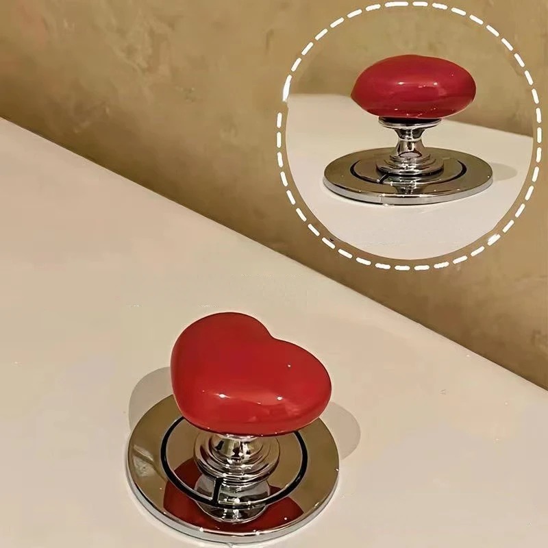 Picture of Handle Toilet Press Button Heart Shaped Press Tank Push Switch Toilet Bathing Room Decor Water Press Flush Button Home Tools