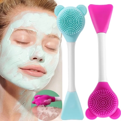 Picture of Bear Shape 1pcs Double Head Facial Mask Brush Silicone Applicator Spoon Spatula Stirring Stick Women Skin Face Cleansing Care Home Makeup Tools