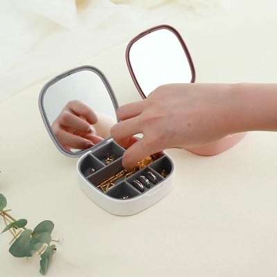 Picture of Small Jewelry Organizer, Mini Travel Jewelry Organizer, Portable Jewelry Box Earrings, Rings, Bracelets, pendants, Necklaces, Jewelry Box with Makeup Mirror