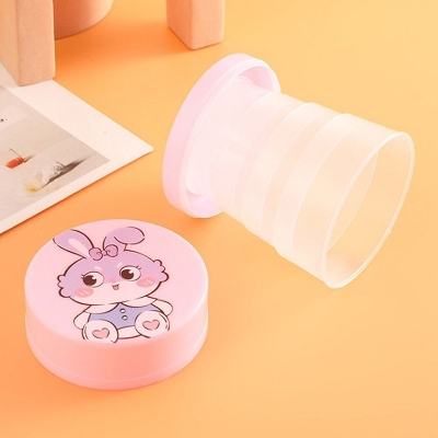 Picture of Folding Cup With Lid Portable Reusable Plastic Water Cup Cartoon Collapsible Mouthwash Cup Travel Outdoor Drinking Cup Kids Cartoon Drinking Cup Portable Cartoon Printed Plastic Foldable Magic Cup Glass for kids Birthday Gift