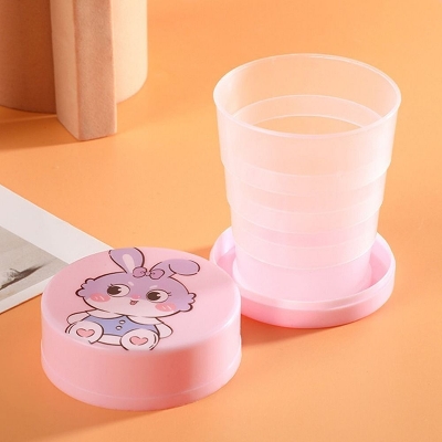 Picture of Folding Cup With Lid Portable Reusable Plastic Water Cup Cartoon Collapsible Mouthwash Cup Travel Outdoor Drinking Cup Kids Cartoon Drinking Cup Portable Cartoon Printed Plastic Foldable Magic Cup Glass for kids Birthday Gift