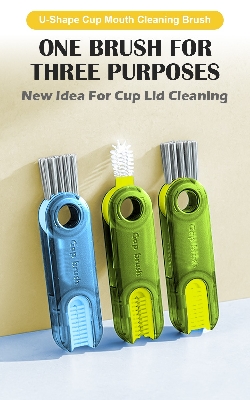 Picture of 3-in-1 Cup Brush Multi-Functional U-Shape Cup Mouth Cleaning Brush Bottle and Mug Cleaner Household Kitchen Cleaning Tool