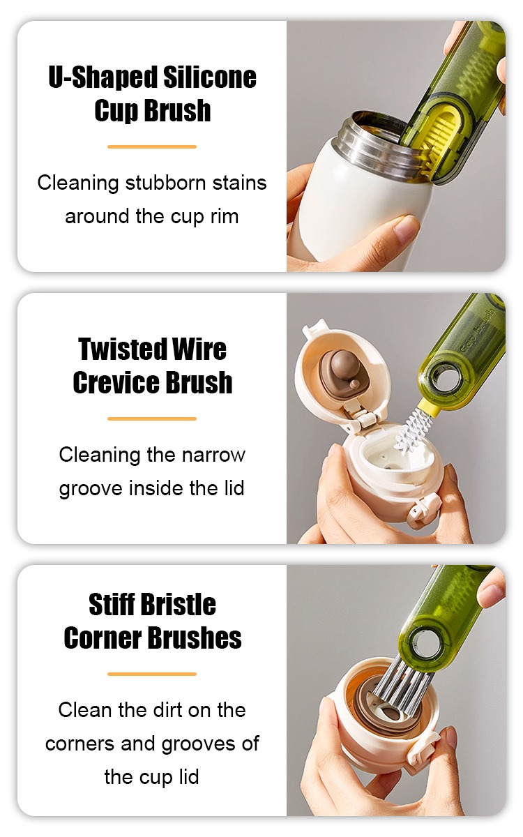 Picture of 3-in-1 Cup Brush Multi-Functional U-Shape Cup Mouth Cleaning Brush Bottle and Mug Cleaner Household Kitchen Cleaning Tool