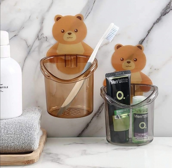 Picture of Brush Cup Wall Mounted Shaver Cartoon Self-adhesive Cups Self-draining Toothbrush Holder Bracket Restroom Essentials-Multicolor