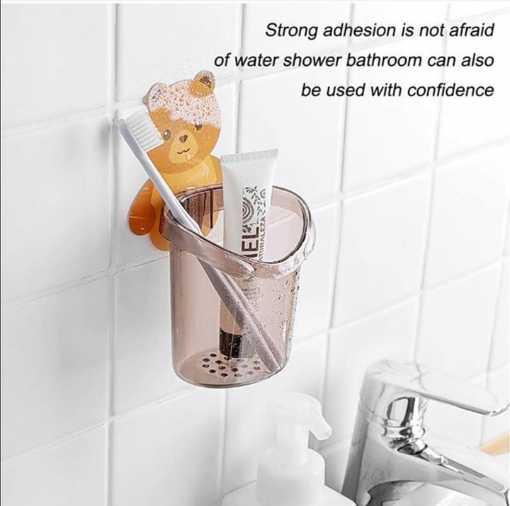 Picture of Brush Cup Wall Mounted Shaver Cartoon Self-adhesive Cups Self-draining Toothbrush Holder Bracket Restroom Essentials-Multicolor