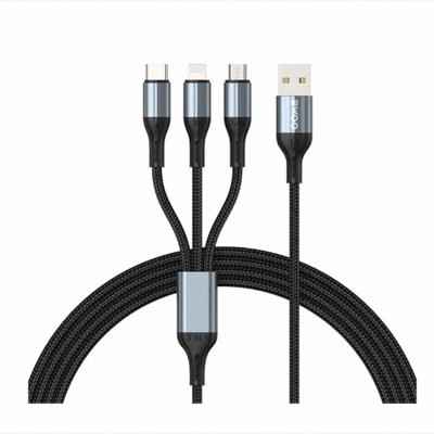 Picture of Bwoo BO-X274 USB Male to USB-C,Lightning & Micro-USB Male, 1.2 Meter, Black Charging & Data Cable