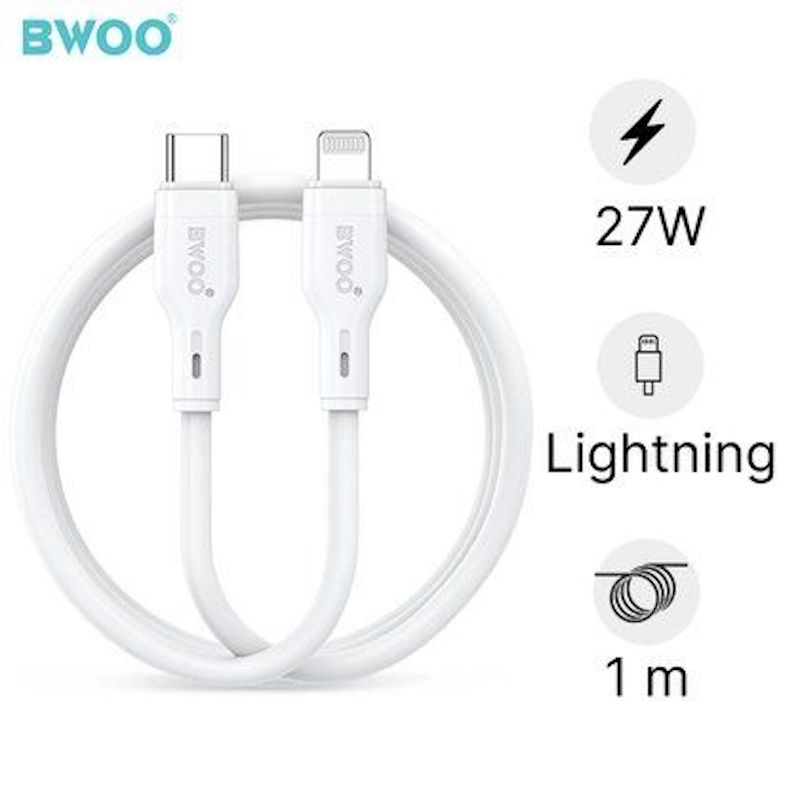Picture of Bwoo BO-X286CL USB Type-C Male to Lightning Male, 1 Meter, White Charging & Data Cable
