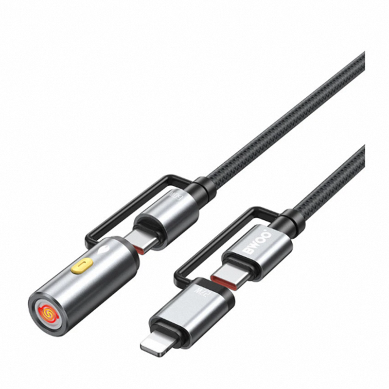 Picture of Bwoo BO-X307 USB-C Male to USB-C & Lightning Male, 1.2 Meter, Dark Grey Charging & Data Cable With Lighter
