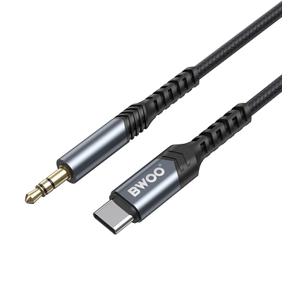 Picture of Bwoo BO-AUX066 USB Type-C Male to 3.5mm Male, 1.2 Meter, Black Audio Cable