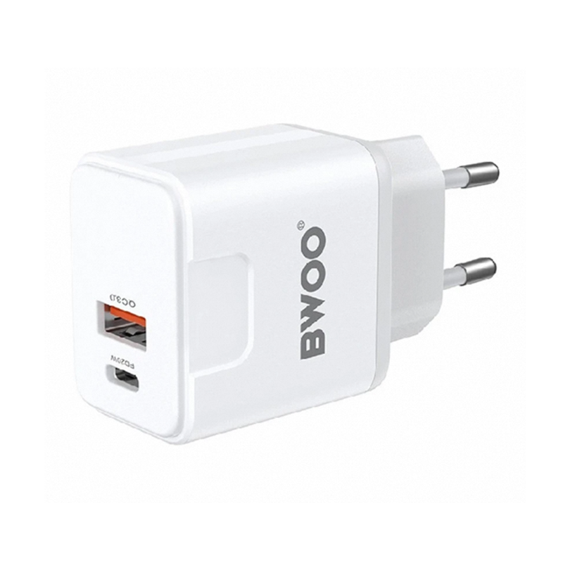 Picture of Bwoo BO-CDA157C-C 20W QC 3.0 USB & USB-C White Charger / Charging Adapter (EU)