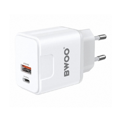 Picture of Bwoo BO-CDA157C-C 20W QC 3.0 USB & USB-C White Charger / Charging Adapter (EU)