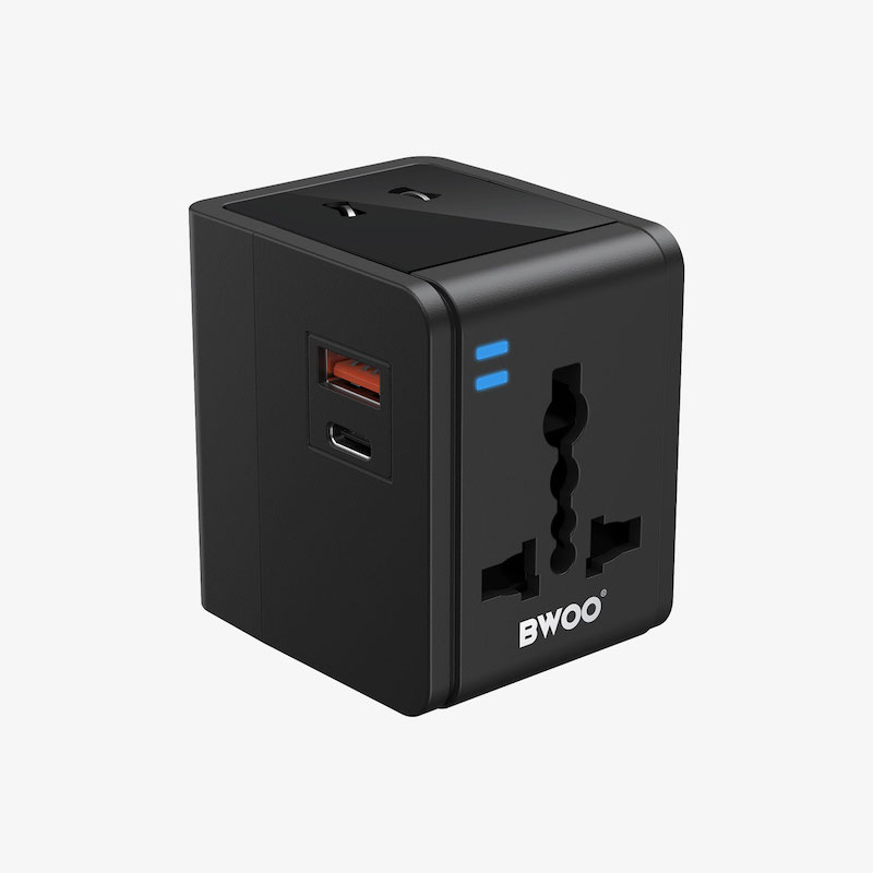 Picture of Bwoo BO-UC06 6.0A (AC) & 3.0+3.1A (DC) USB & USB-C Black Universal Travel Charger / Charging Adapter