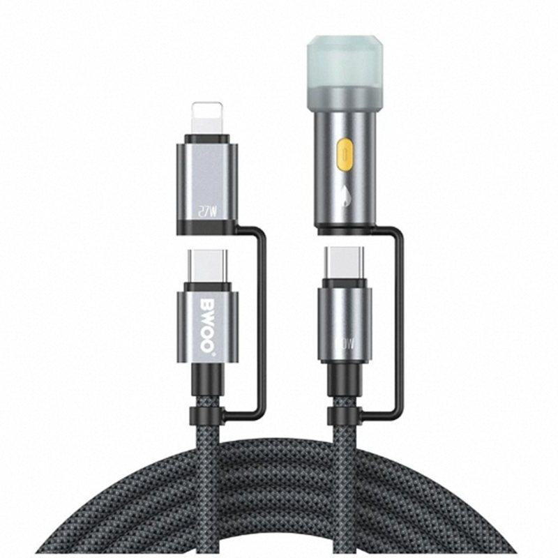 Picture of Bwoo BO-X307 USB-C Male to USB-C & Lightning Male, 1.2 Meter, Dark Grey Charging & Data Cable With Lighter