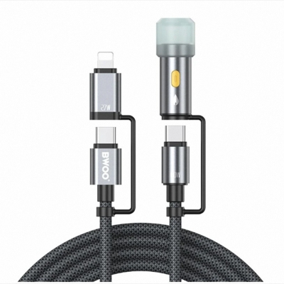 Picture of Bwoo BO-X307 USB-C Male to USB-C & Lightning Male, 1.2 Meter, Dark Grey Charging & Data Cable With Lighter